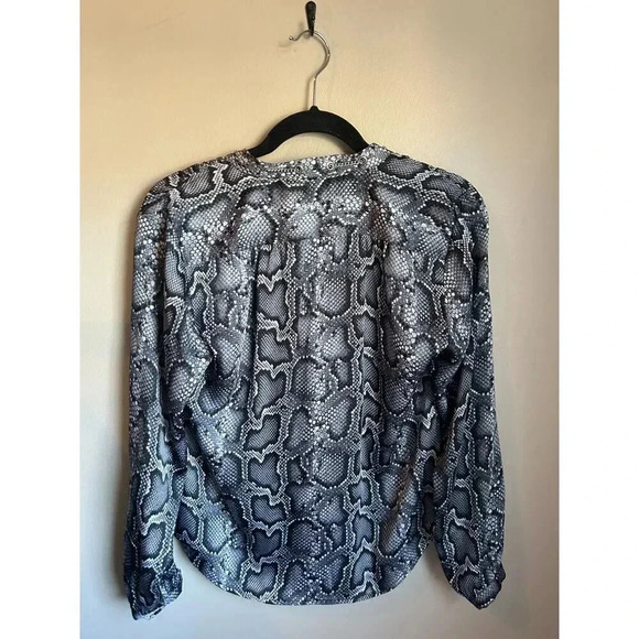Michael Kors Gray/Black Snake Print Silver Chain Detail Blouse, Animal Print Top - Picture 2 of 6